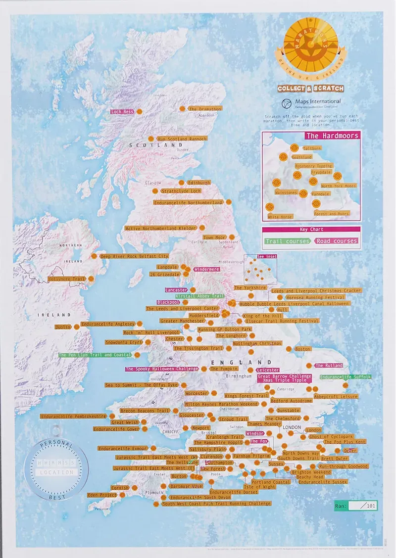 Marathons of the UK and Ireland Scratch Map