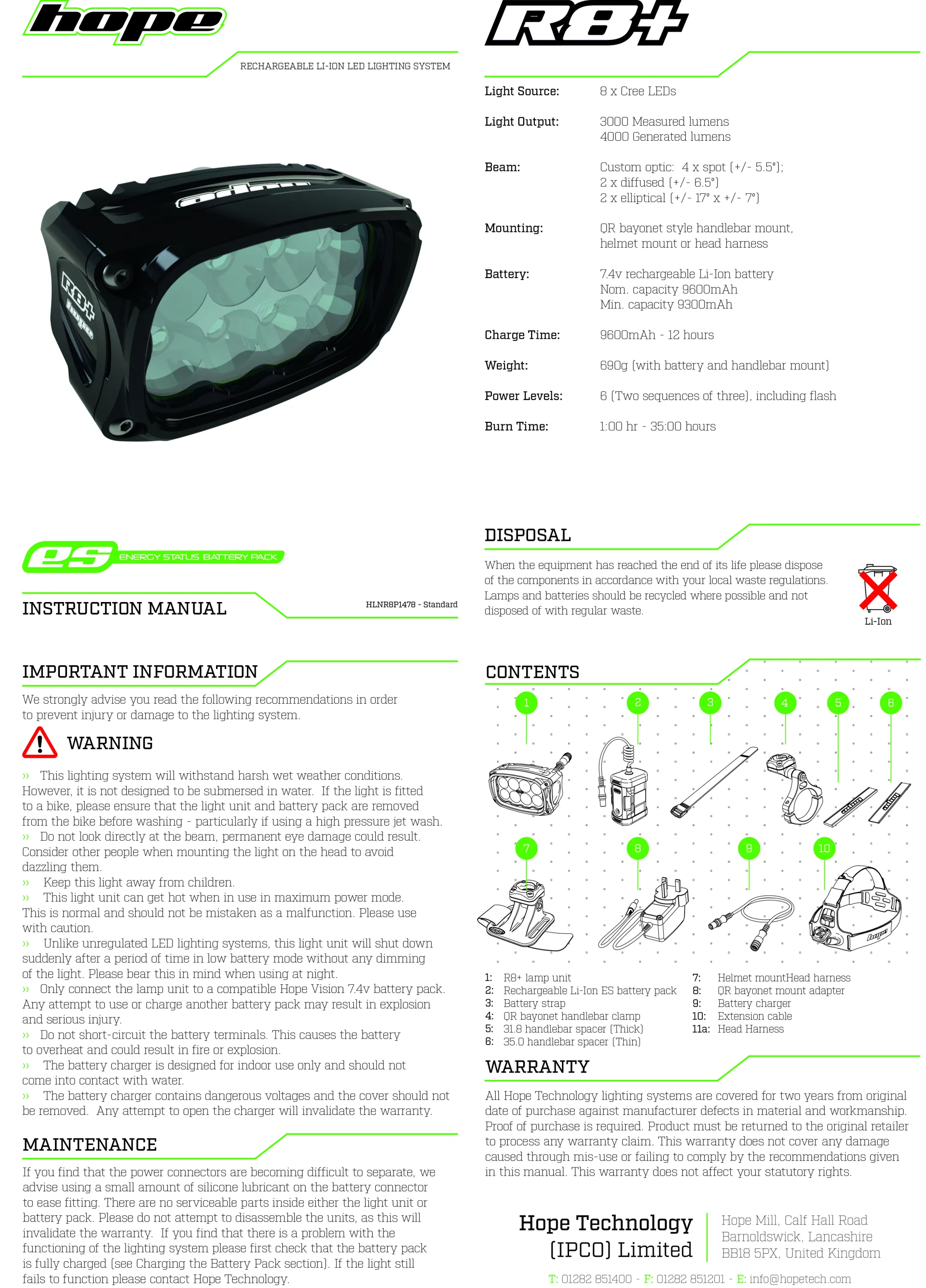 Hope R8 Hope R8+ LED VISION - Front Bike Light