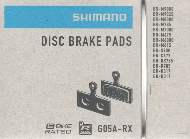 Shimano G05A-RX Resin Disc Brake Pads and Spring - Formerly G03A