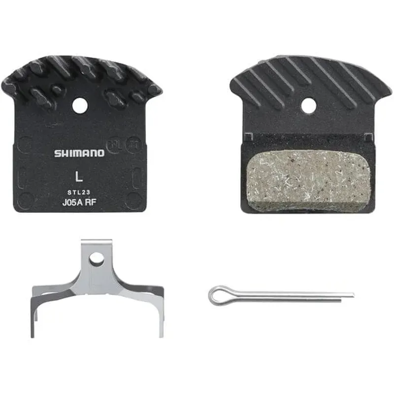 Shimano J05A-RF disc pads and spring - alloy back with cooling fins - resin