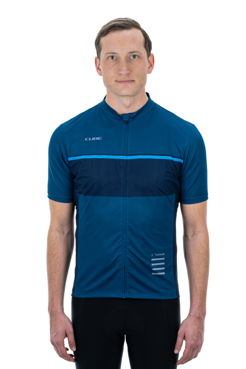 2022 Cube ATX Short Sleeve Full Zip Jersey in Blue