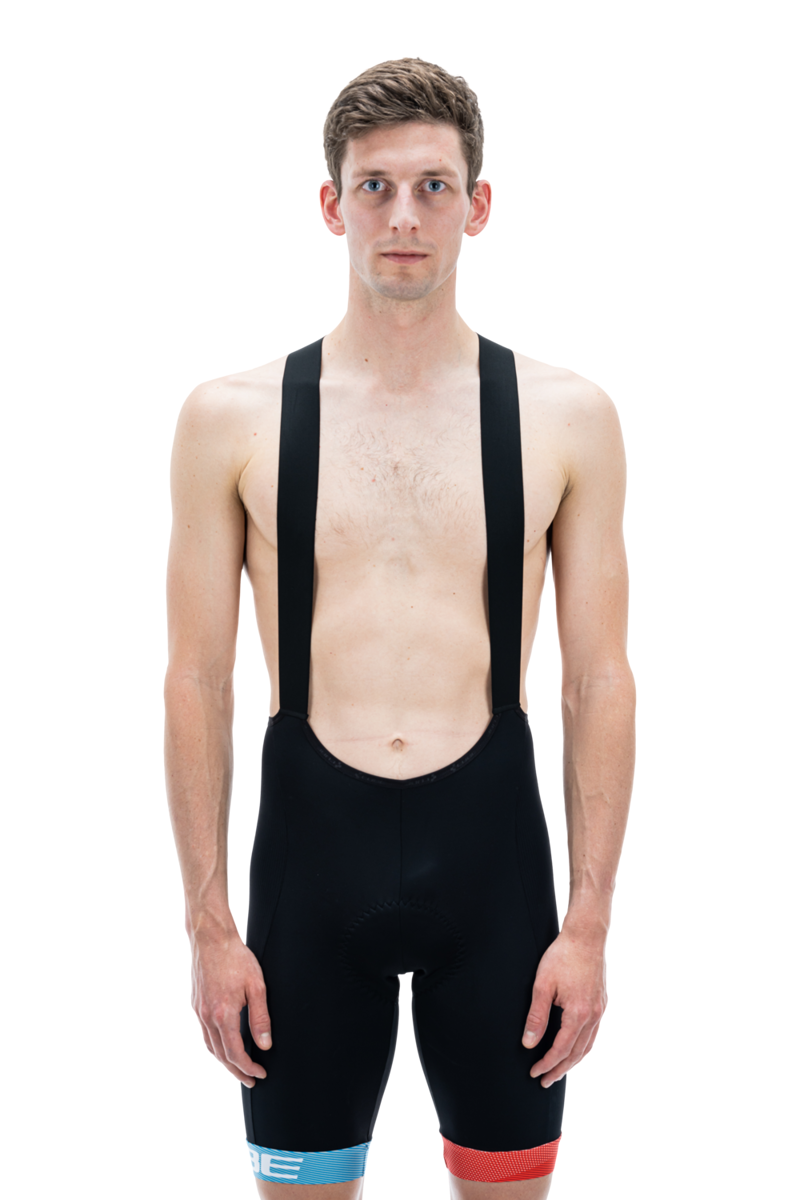 2022 Cube Teamline Bib Shorts in Black/Blue/Red