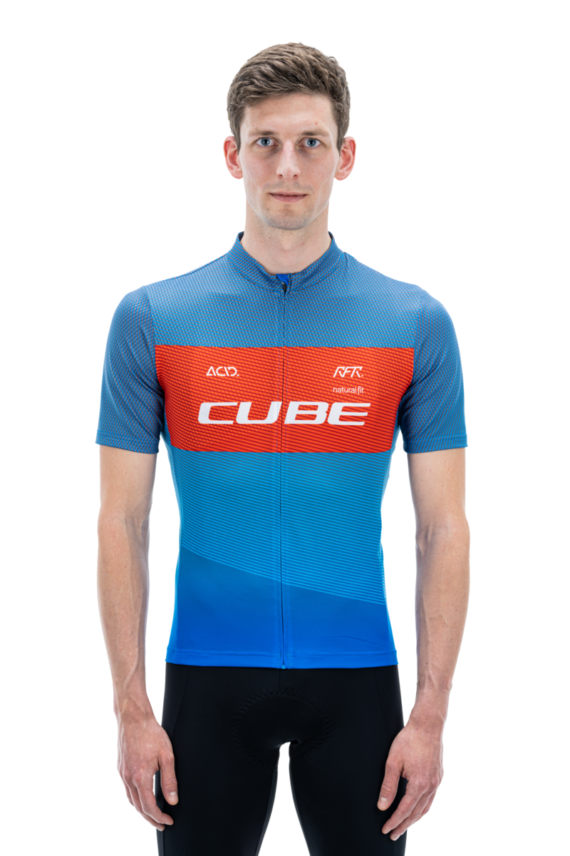 2022 Cube Teamline Short Sleeve CMPT Jersey in Blue/Red/Grey