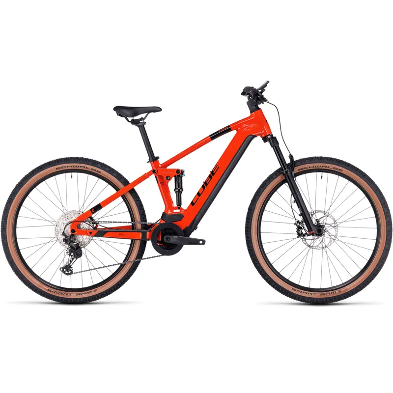 Cube Stereo Hybrid 120 Race 750 eMountain Bike in Spark Orange