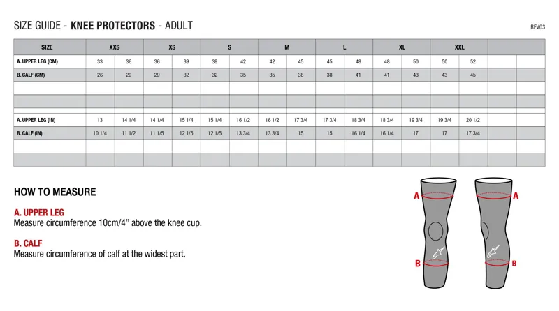 Alpinestars Knee Pad Sizing