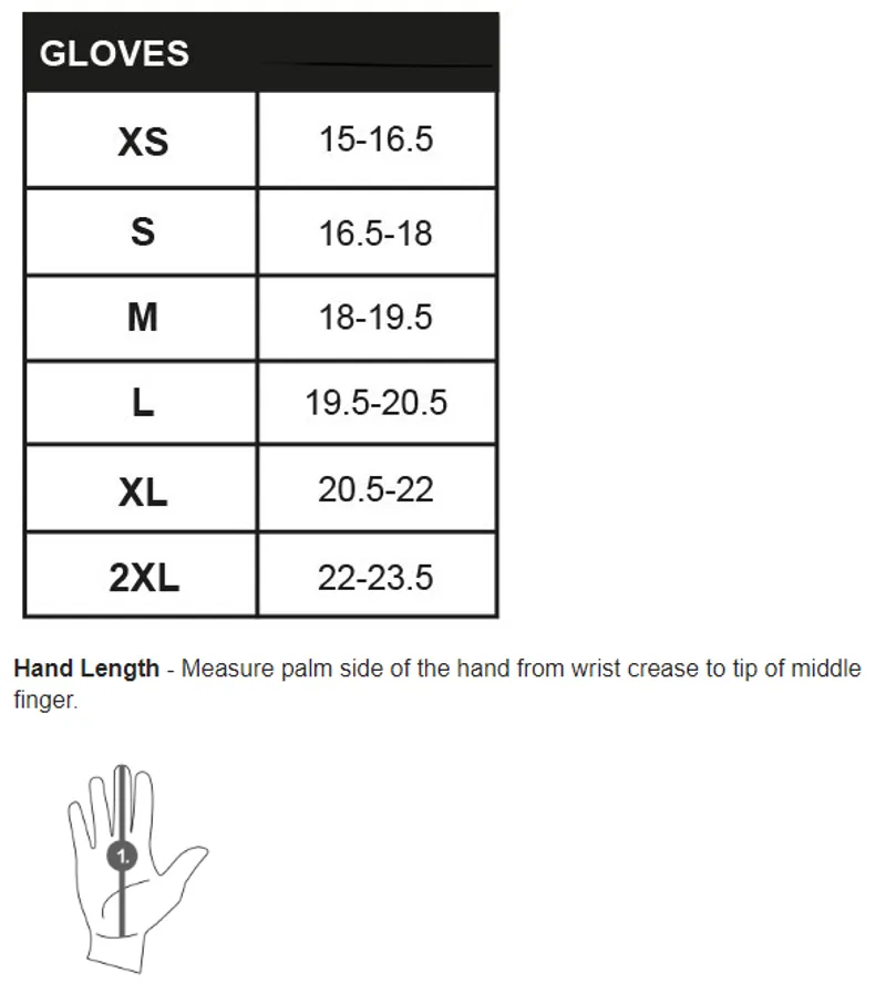 Altura Gloves Size Guide