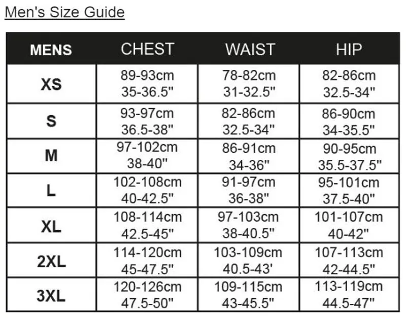Altura Mens Clothing Size Guide