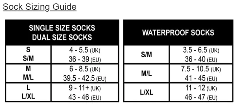 Altura Socks Size Guide