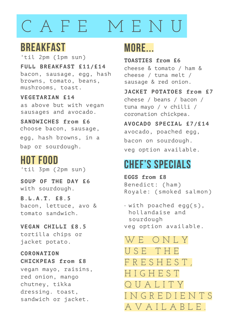 3 Peaks Cycles cafe Menu