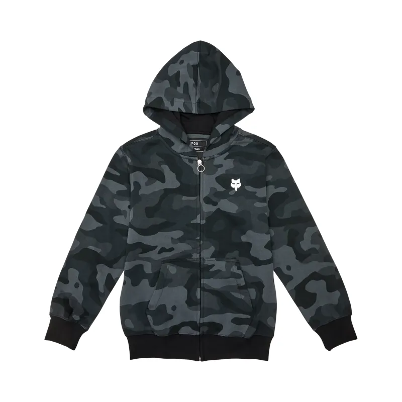 Fox Head Camo Zip Kids Hoodie in Black