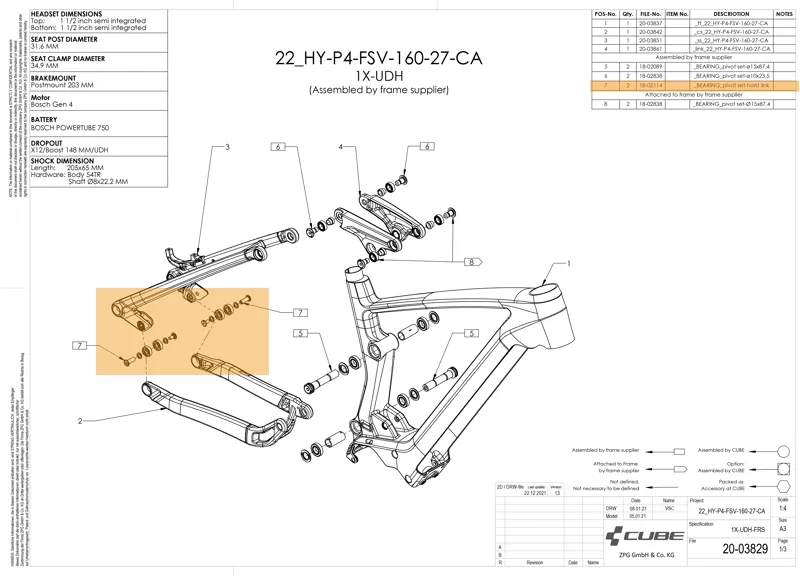 Cube Stereo Hybrid Bearing Pivot Set Horst Link 18-02114 - 8540