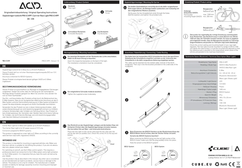 Acid EBike Carrier Rear Light ProE