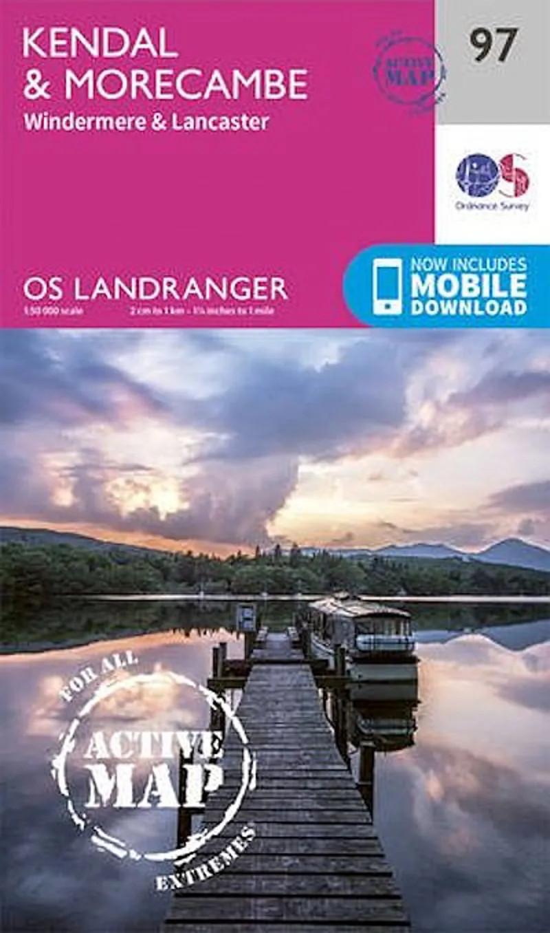 OS Landranger Active Map 97 - Kendal Morecambe Windermere and Lancaster