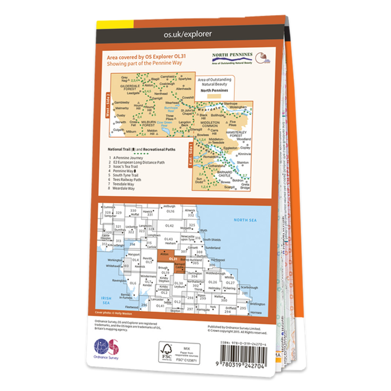 OS Explorer Map OL31 - North Pennines - Teesdale and Weardale-1
