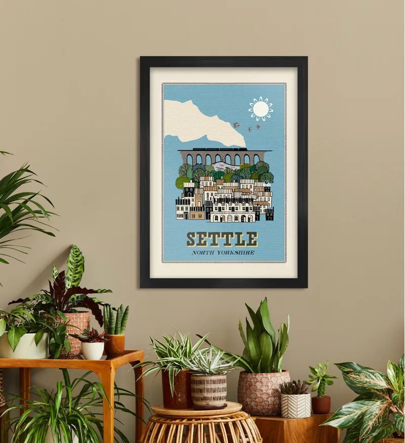 Settle Blue A3 Poster Print in Oak Frame