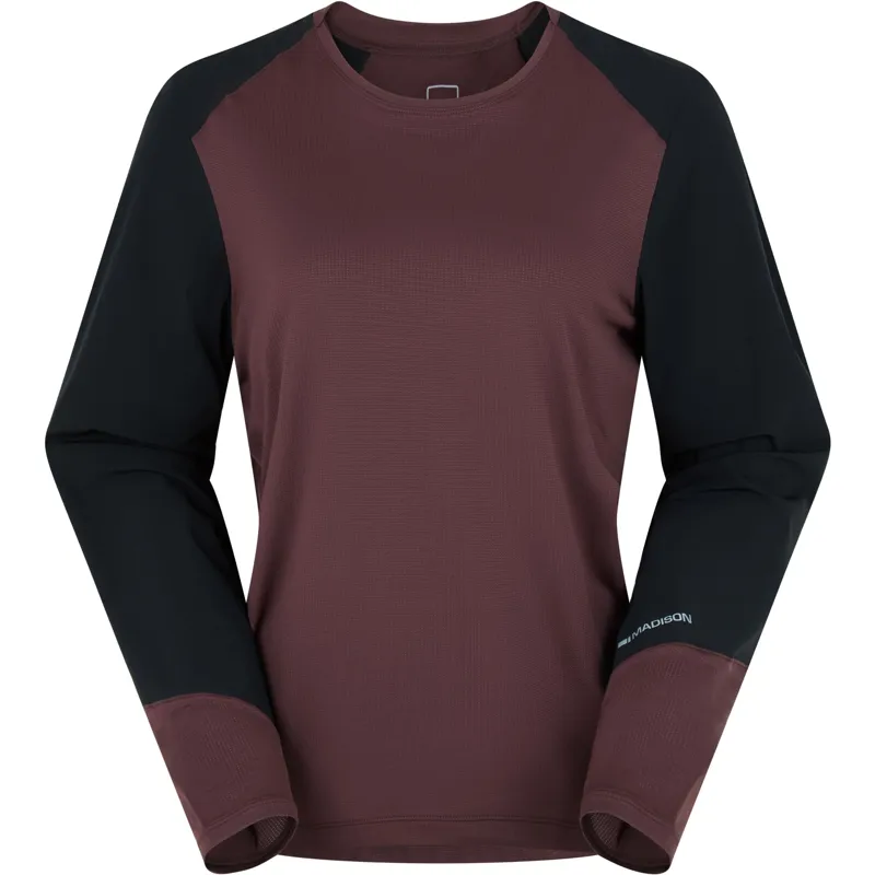Madison Flux Women's Long Sleeve Trail Jersey in Fig Red and Black