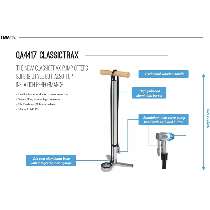 Truflo Classictrax Floor Pump in Chrome Silver-7