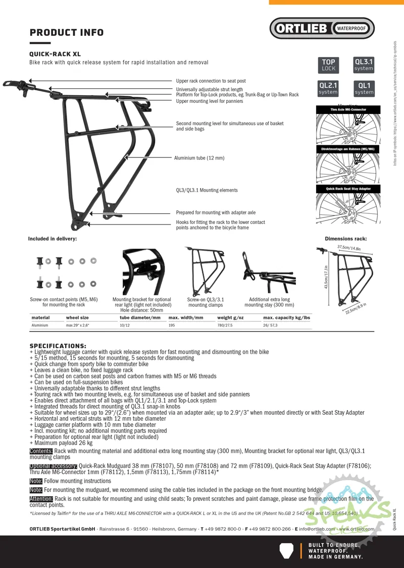 Ortlieb Quick Rack XL Pannier Rack-7