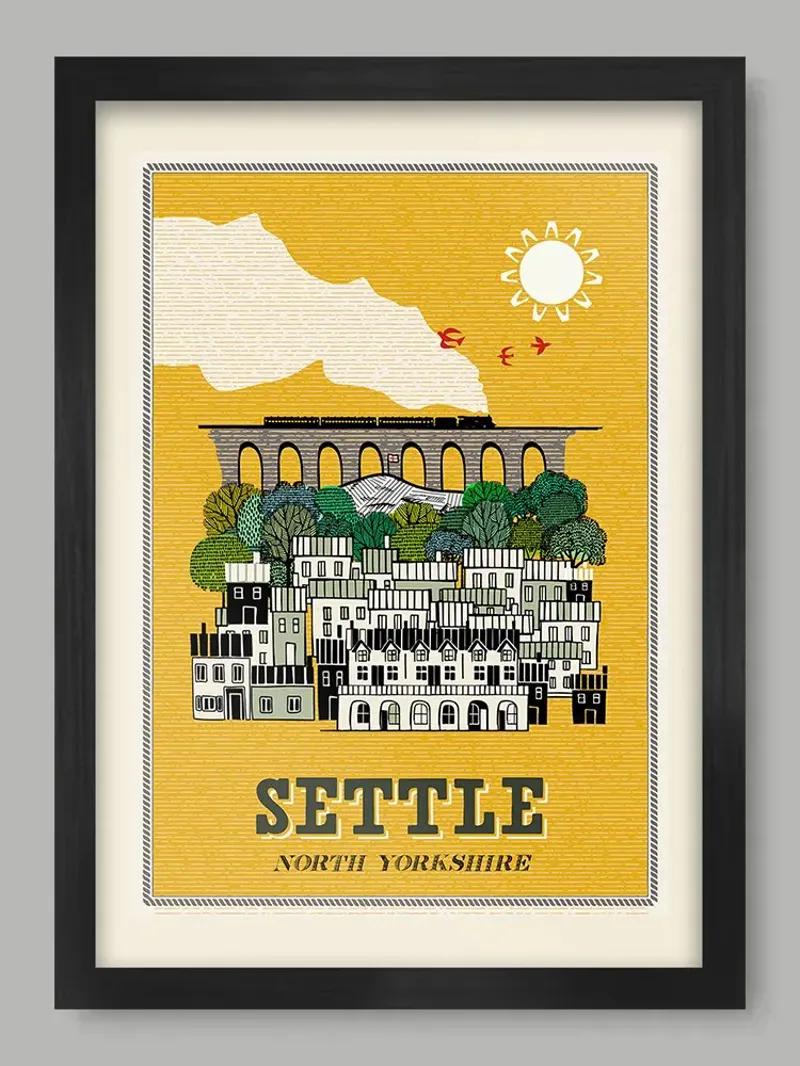 Settle Yellow A3 Poster Print in Oak Frame