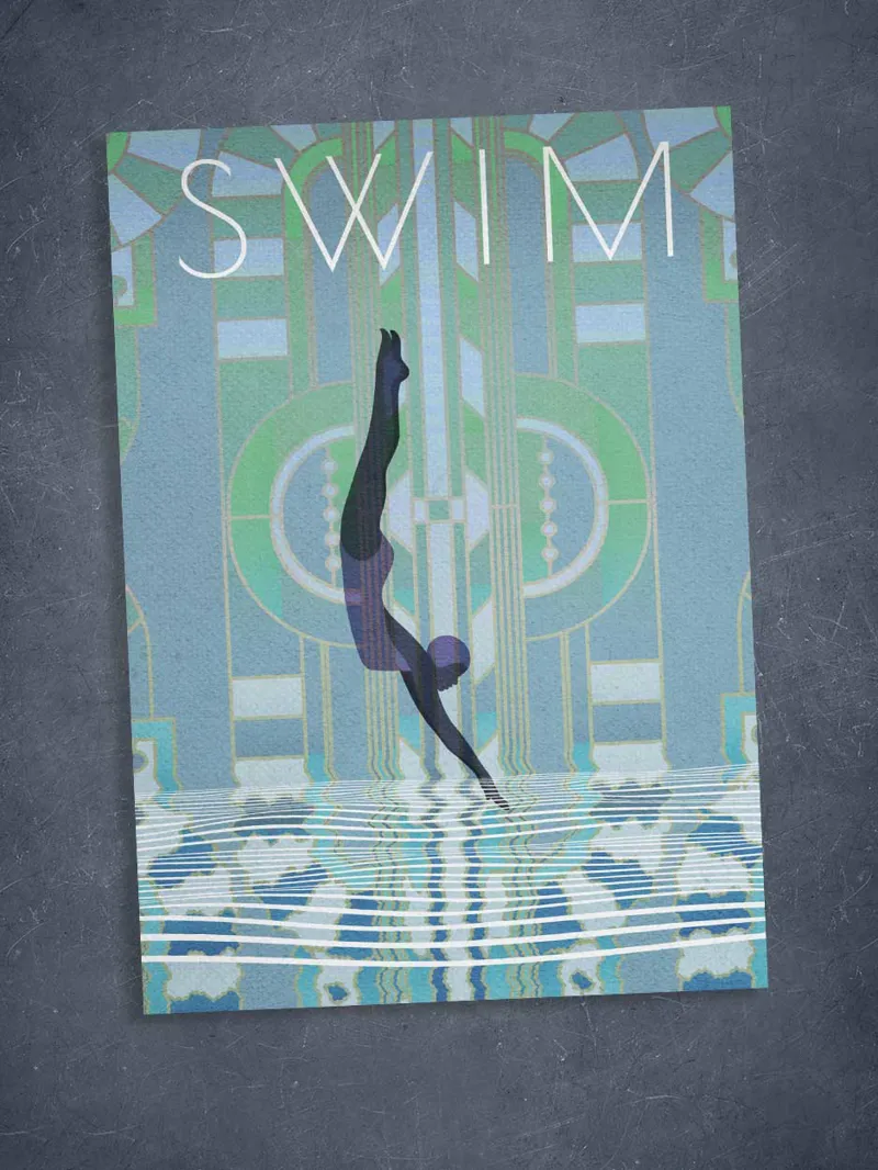 Swim Art Deco - Blank Greeting Card