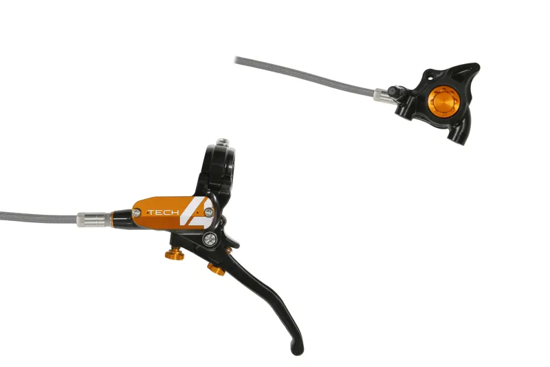 Hope Tech 4 X2 Brakes - Flatmount - Black/Orange - BRAIDED