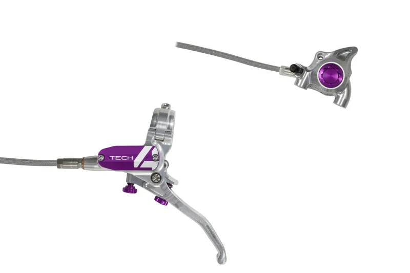 Hope Tech 4 X2 Brakes - Flatmount - Silver/Purple - BRAIDED